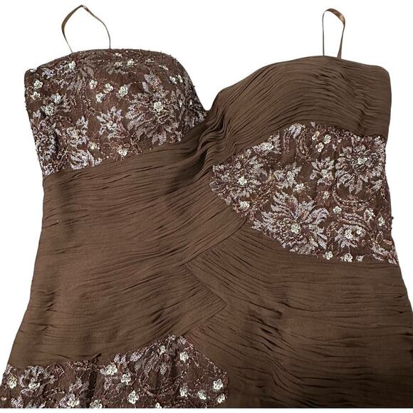 Jovani Strapless Pleated Sequence Full Length Evening Prom Gown Brown (16) - Picture 11 of 13